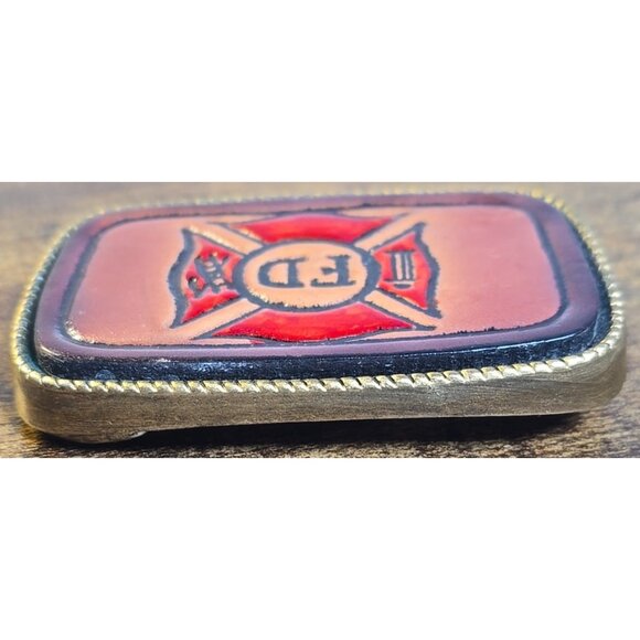 Vtg American Firefighters Belt Buckle Number #101 FD Leather & Metal Made in USA - Picture 6 of 8